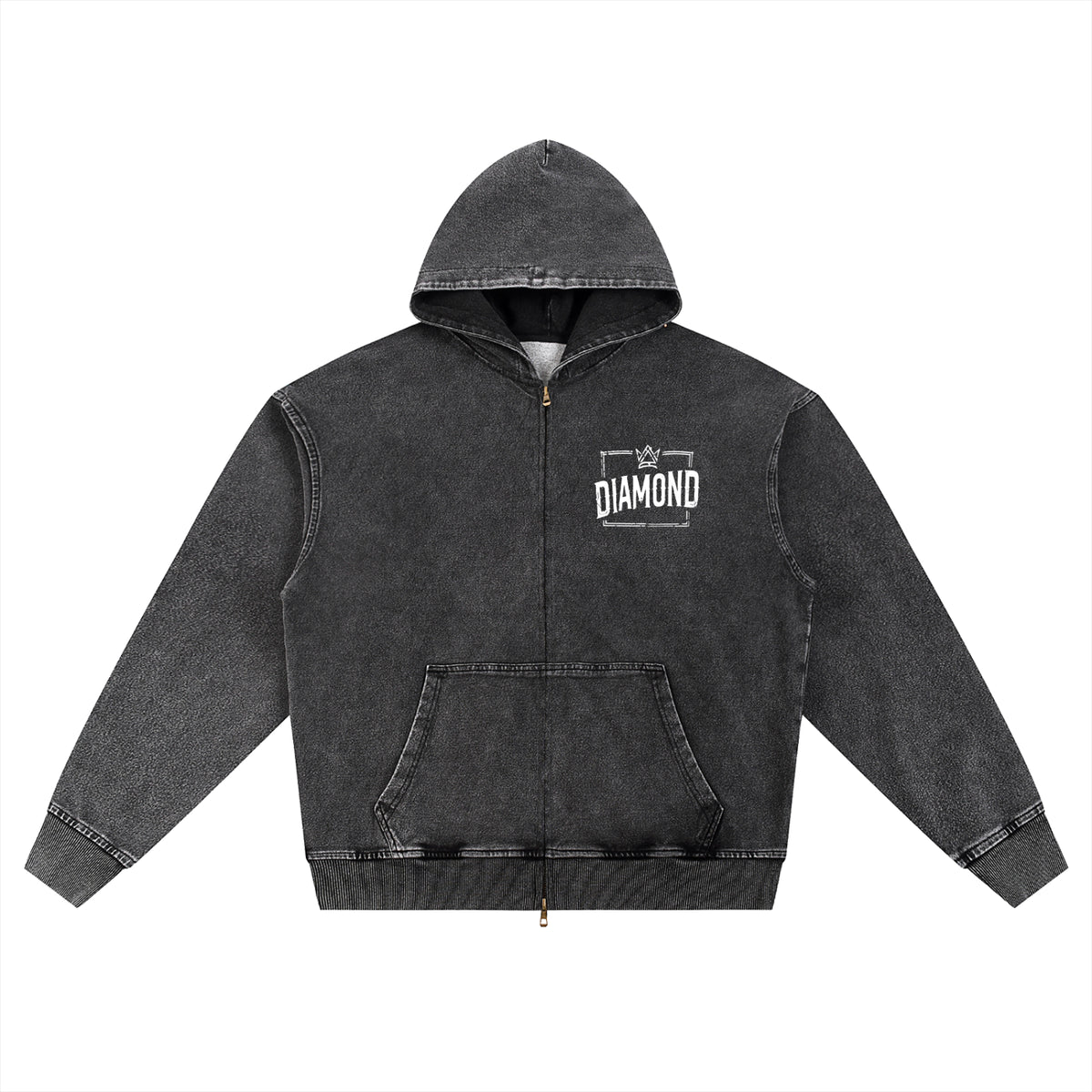 Snow Wash Oversized Zip-Up Hoodie "Crafting Greatness"