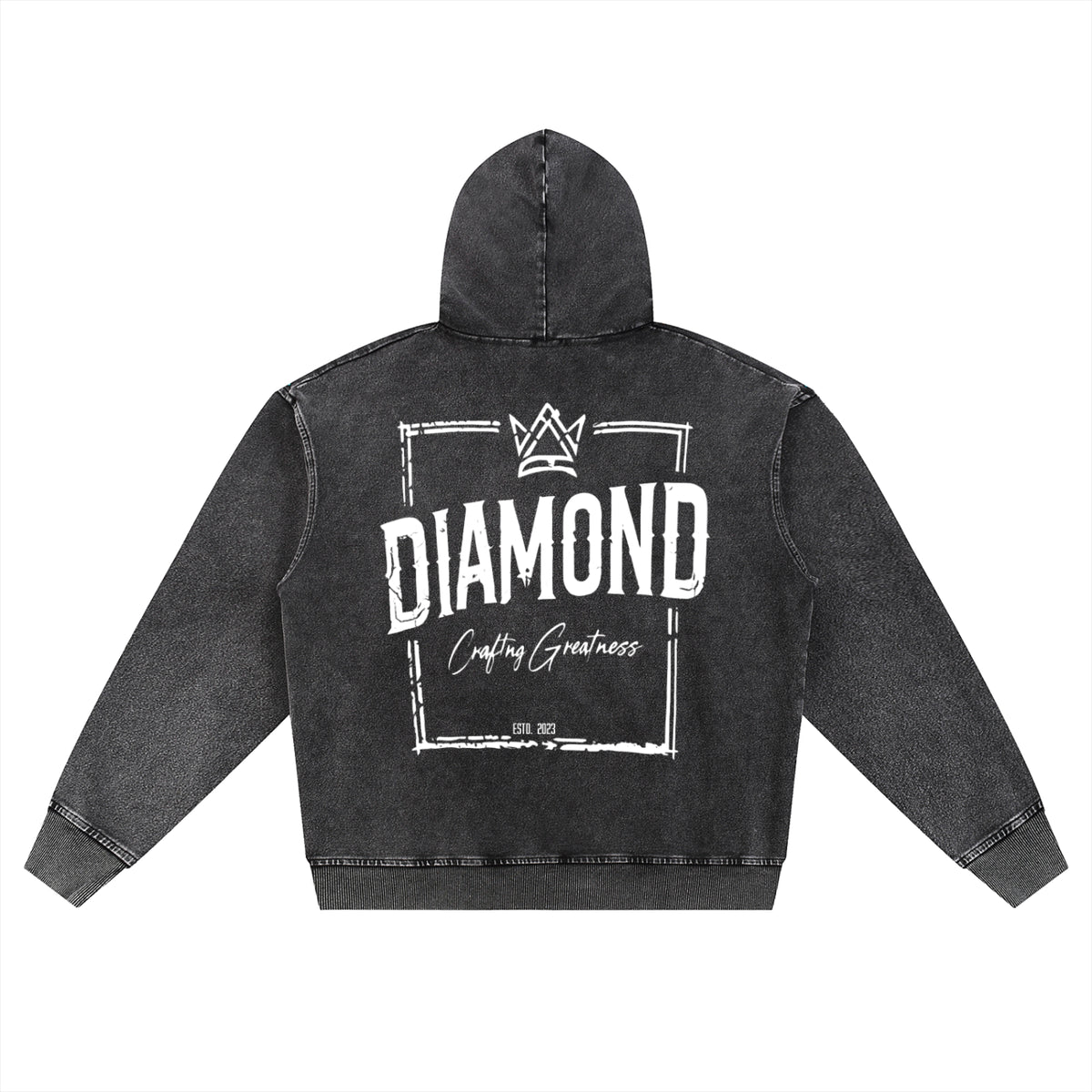 Snow Wash Oversized Zip-Up Hoodie "Crafting Greatness"