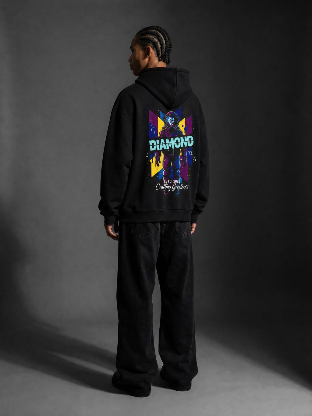 Graphic Drop-Shoulder Zip Up Hoodie