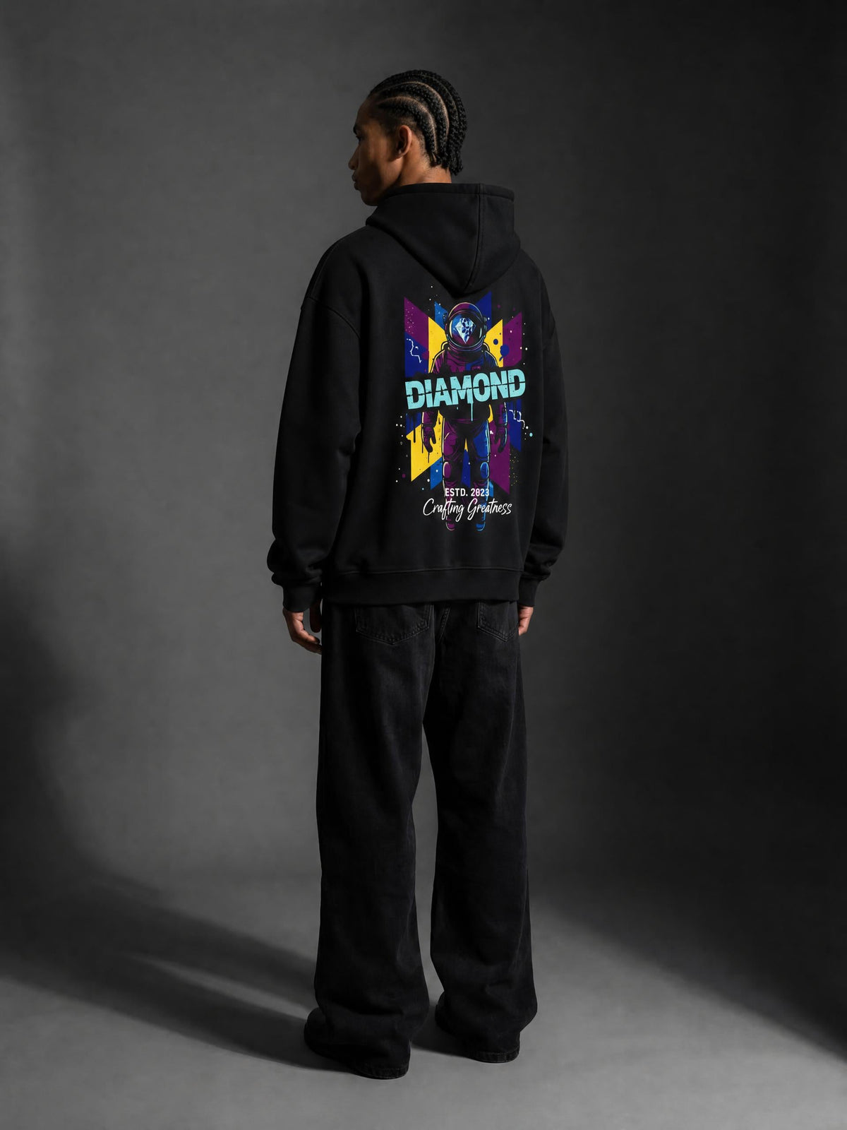 Graphic Drop-Shoulder Zip Up Hoodie