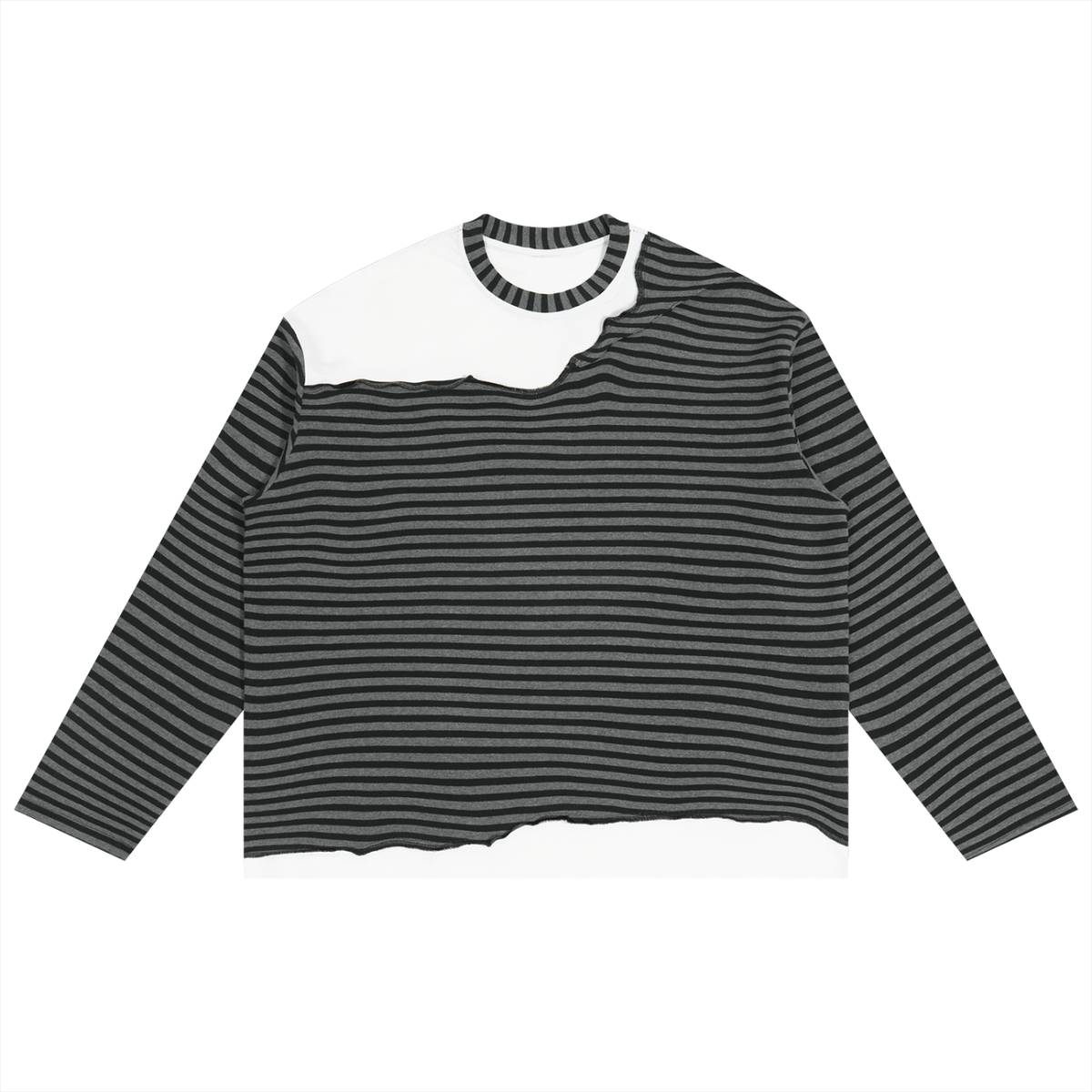 Unisex Striped Panel Boxy Long Sleeve T-Shirt
