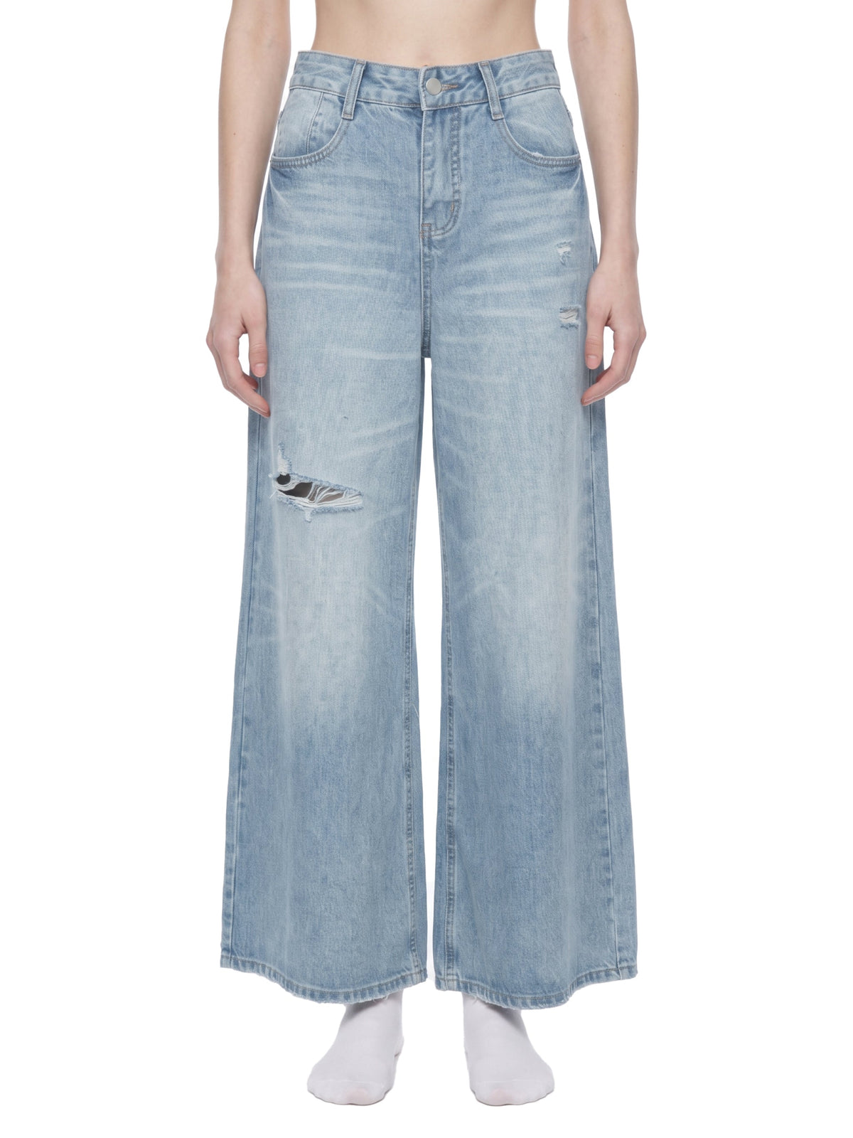 Women's Vintage Wash Distressed Wide Leg Jeans