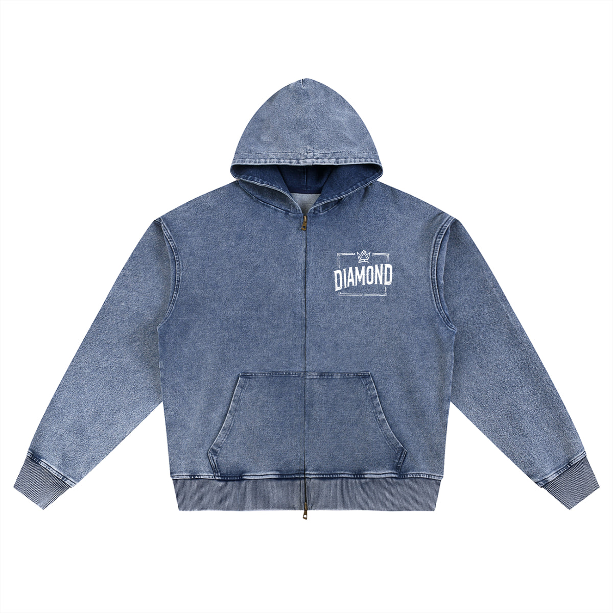 Snow Wash Oversized Zip-Up Hoodie "Crafting Greatness"