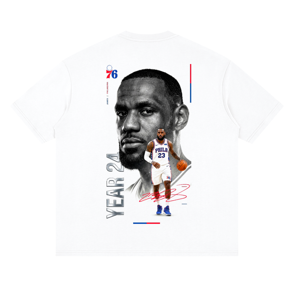 Lebron James "Year 24” Sixers Streetwear Loose Drop Shoulder T-Shirt