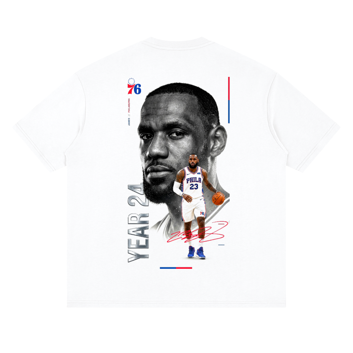 Lebron James "Year 24” Sixers Streetwear Loose Drop Shoulder T-Shirt