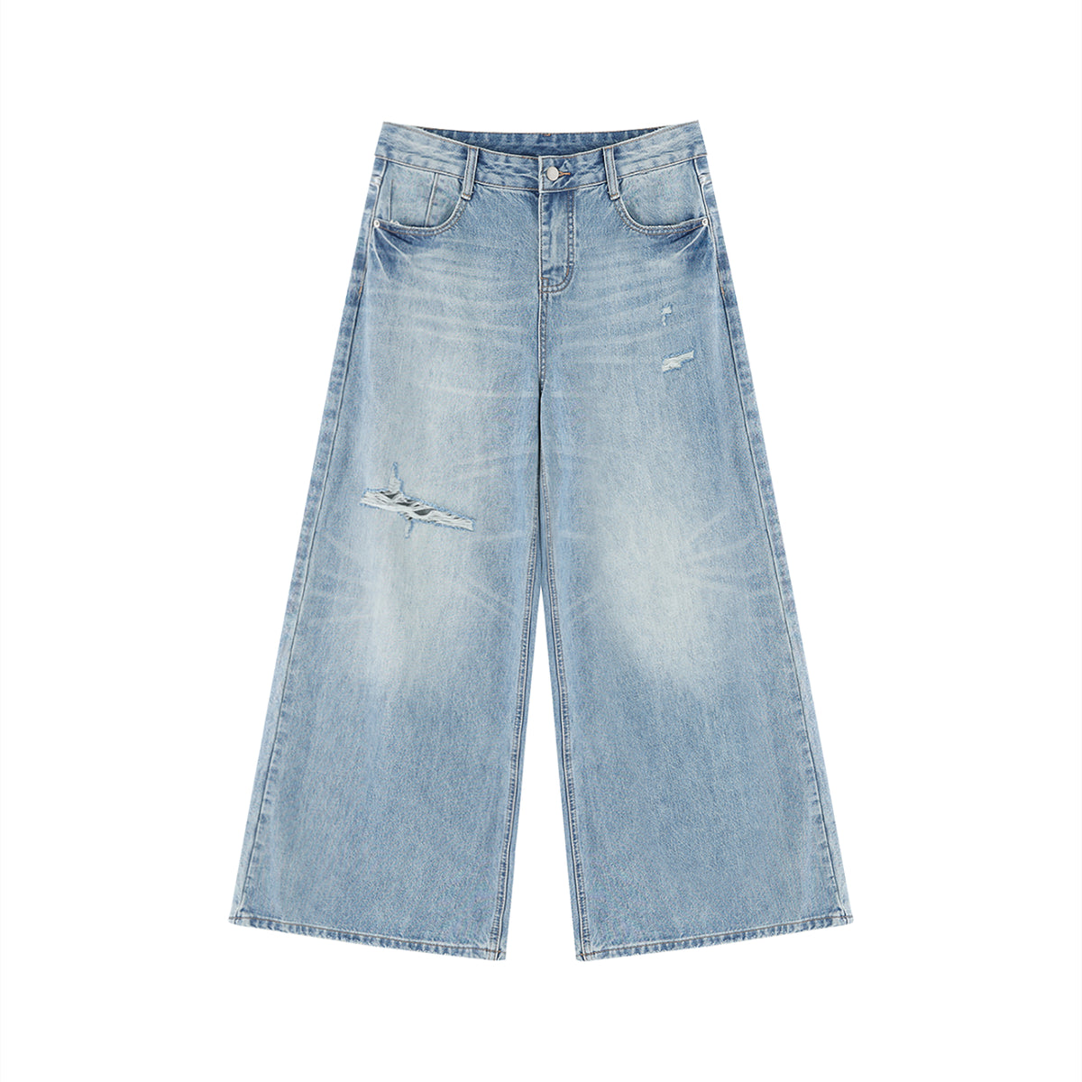 Women's Vintage Wash Distressed Wide Leg Jeans