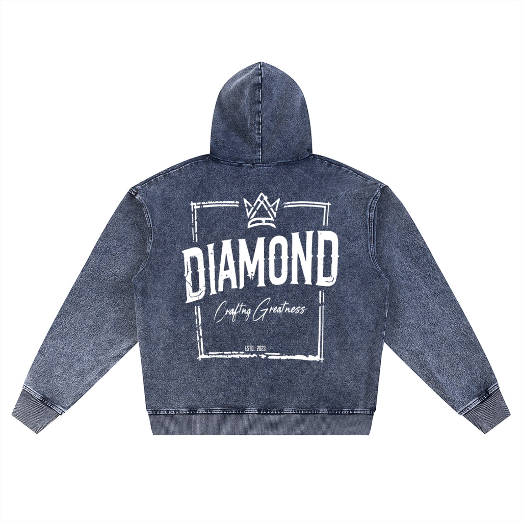 Snow Wash Oversized Zip-Up Hoodie "Crafting Greatness"