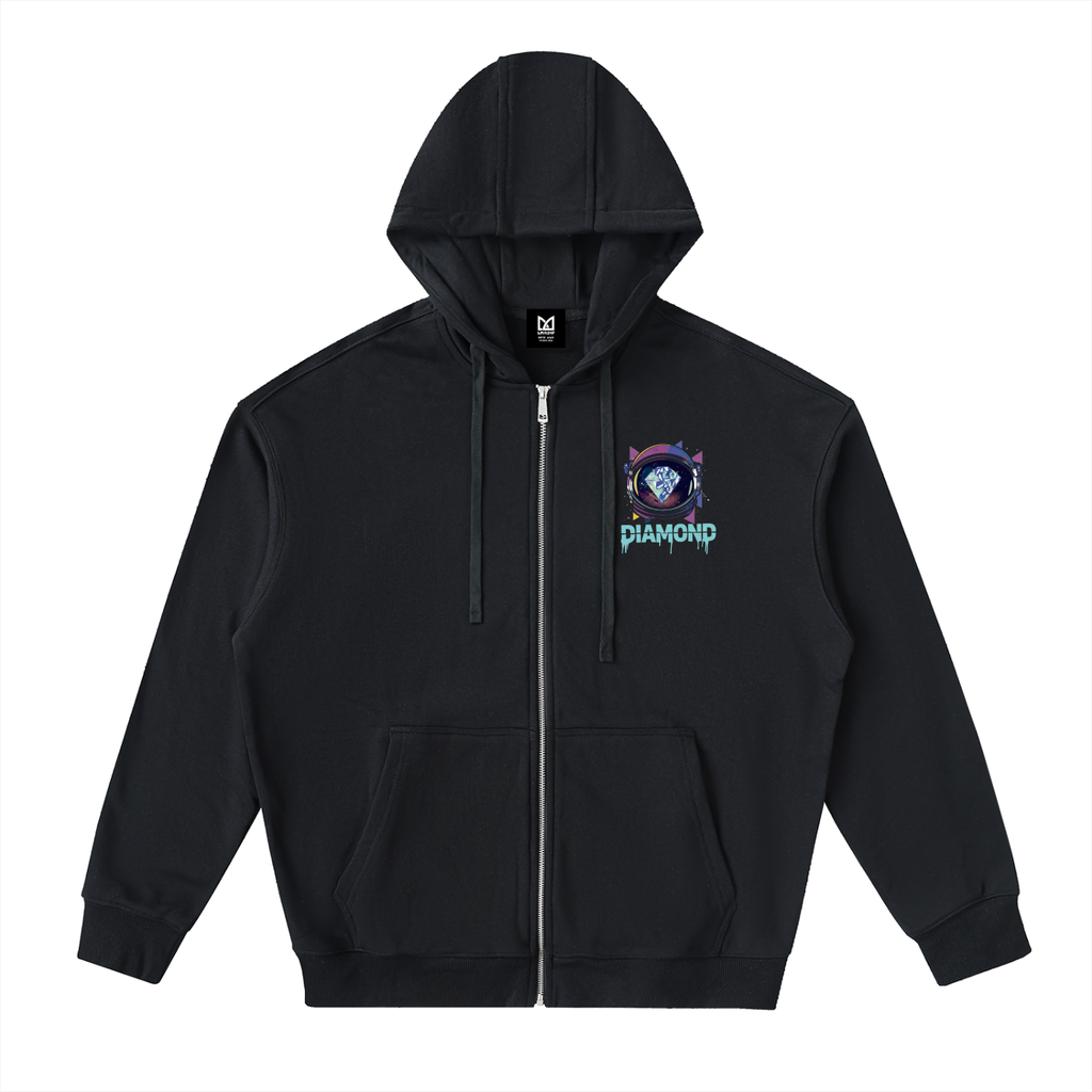 Graphic Drop-Shoulder Zip Up Hoodie