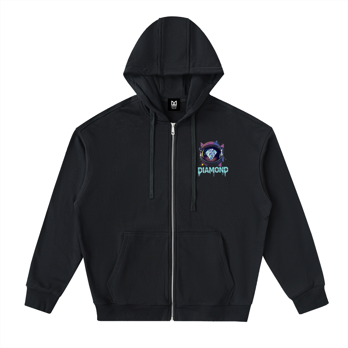 Graphic Drop-Shoulder Zip Up Hoodie