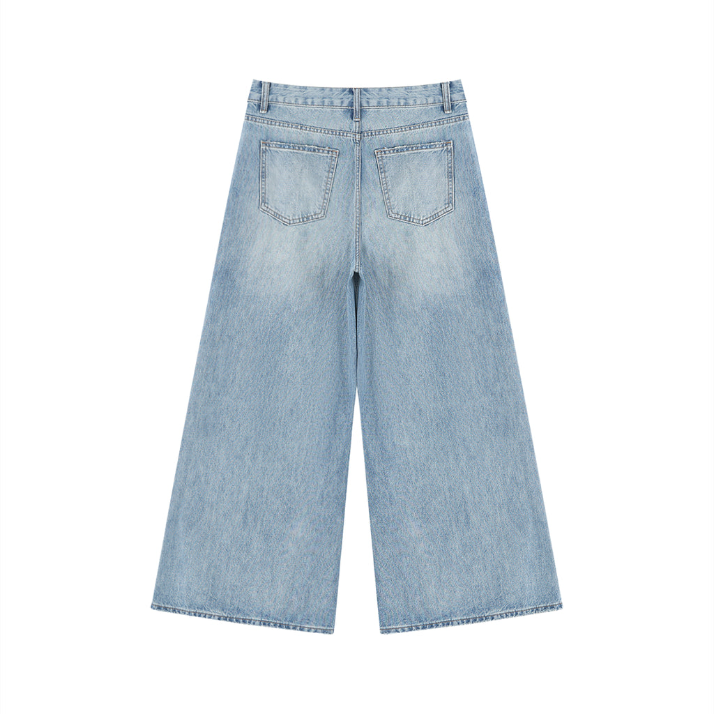 Women's Vintage Wash Distressed Wide Leg Jeans