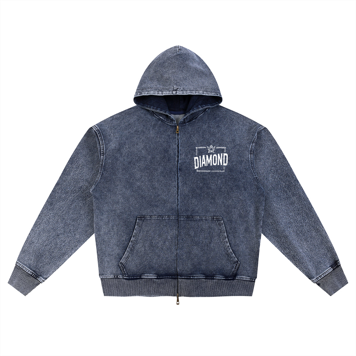 Snow Wash Oversized Zip-Up Hoodie "Crafting Greatness"