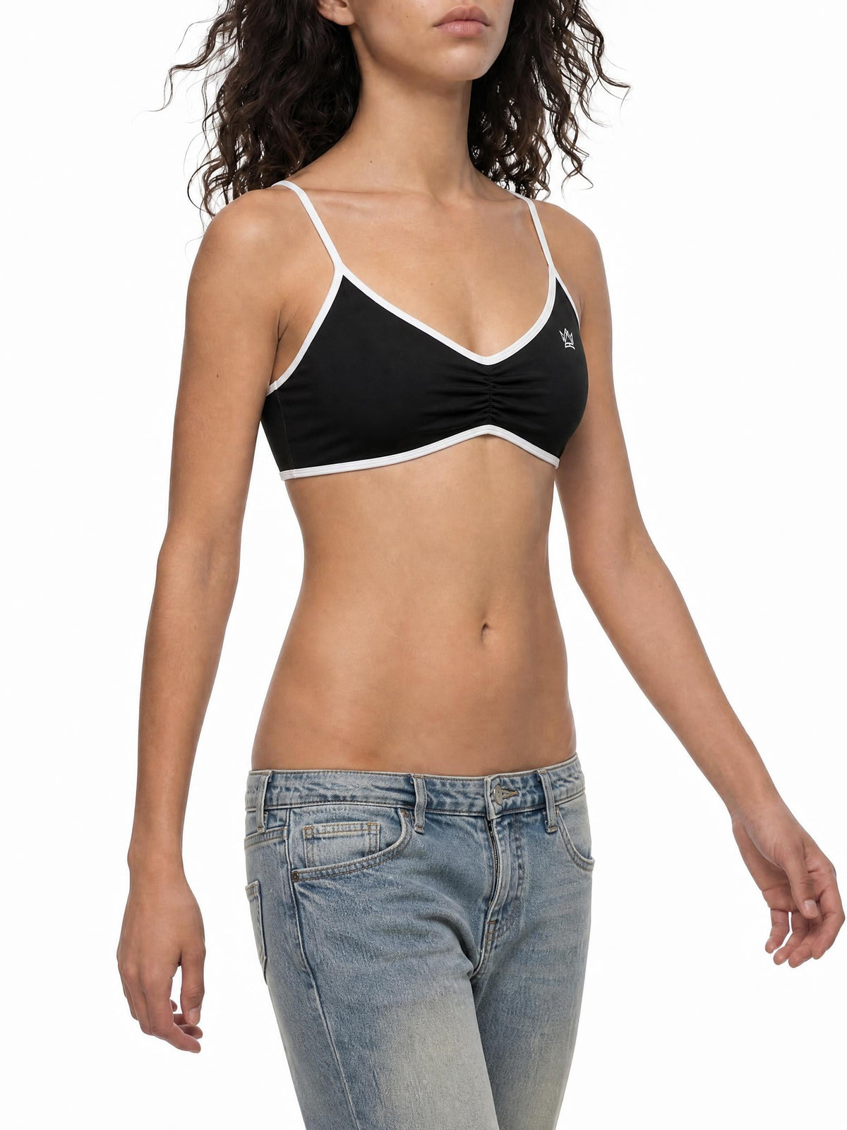 Women's Color Block Ruched V-Neck Sports Bra