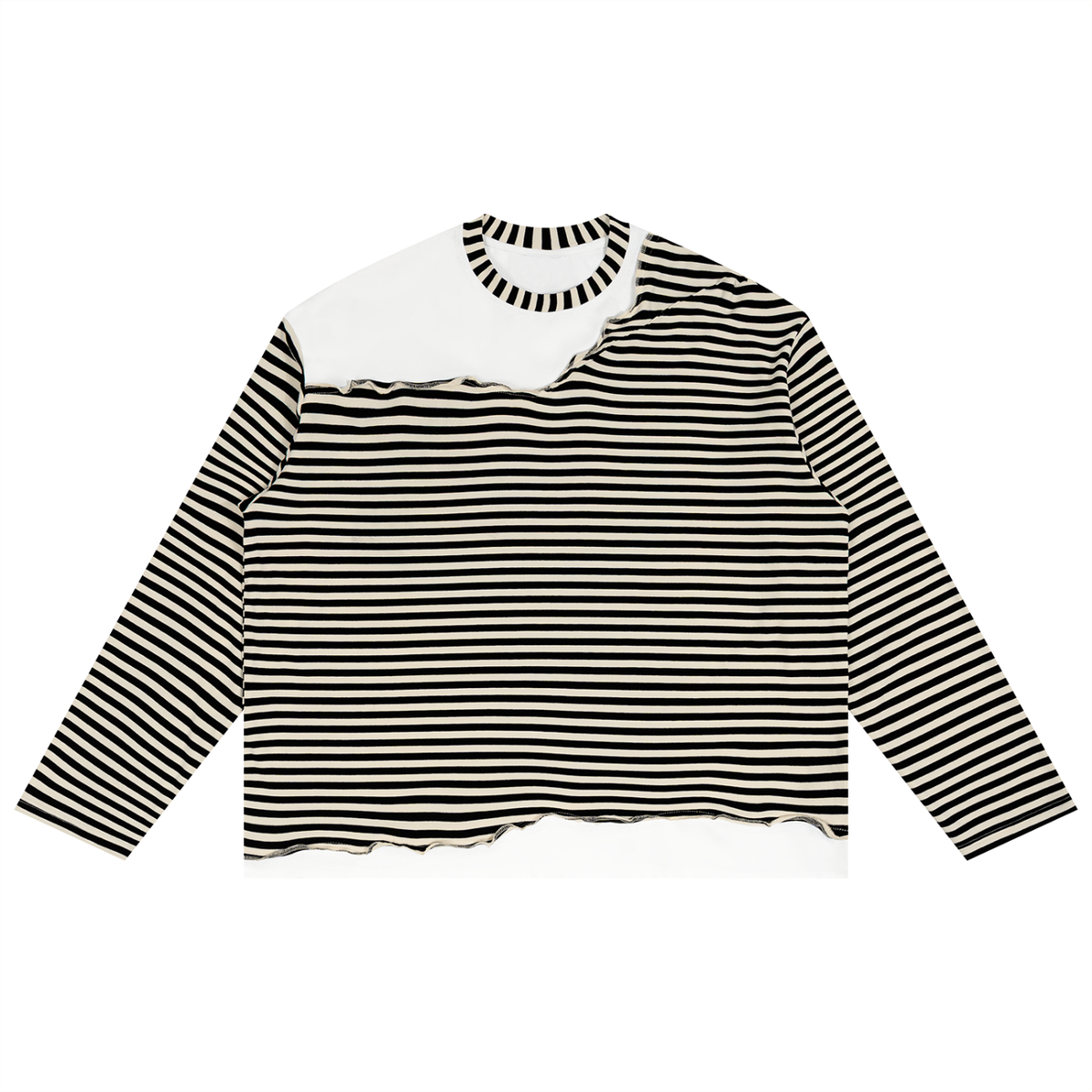 Unisex Striped Panel Boxy Long Sleeve T-Shirt