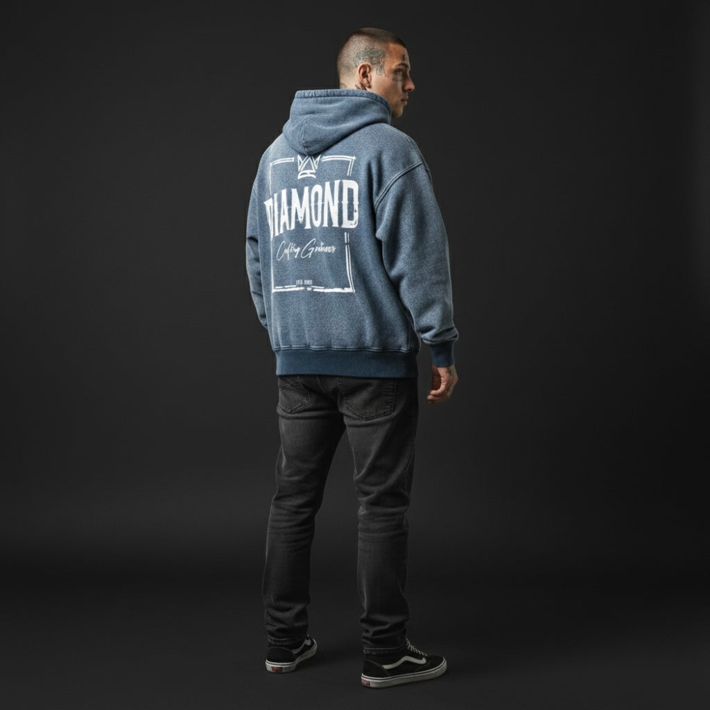 Snow Wash Oversized Zip-Up Hoodie "Crafting Greatness"