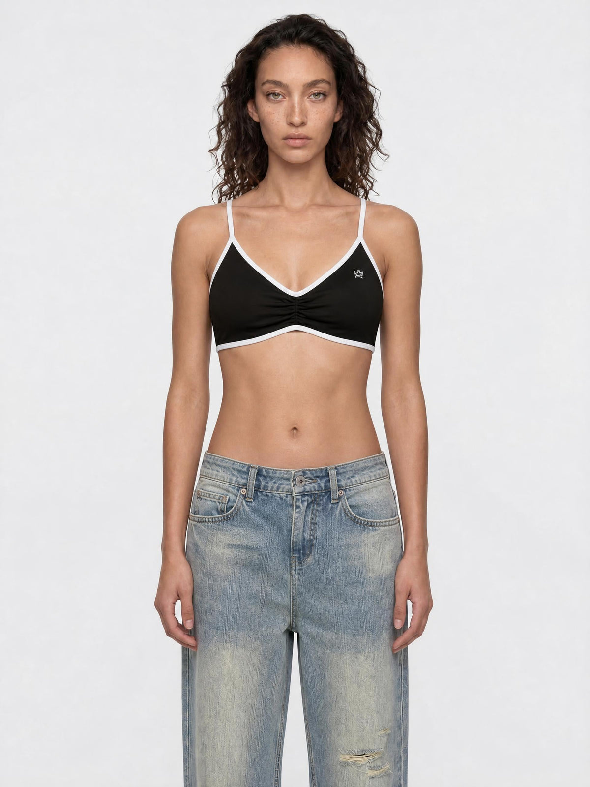 Women's Color Block Ruched V-Neck Sports Bra