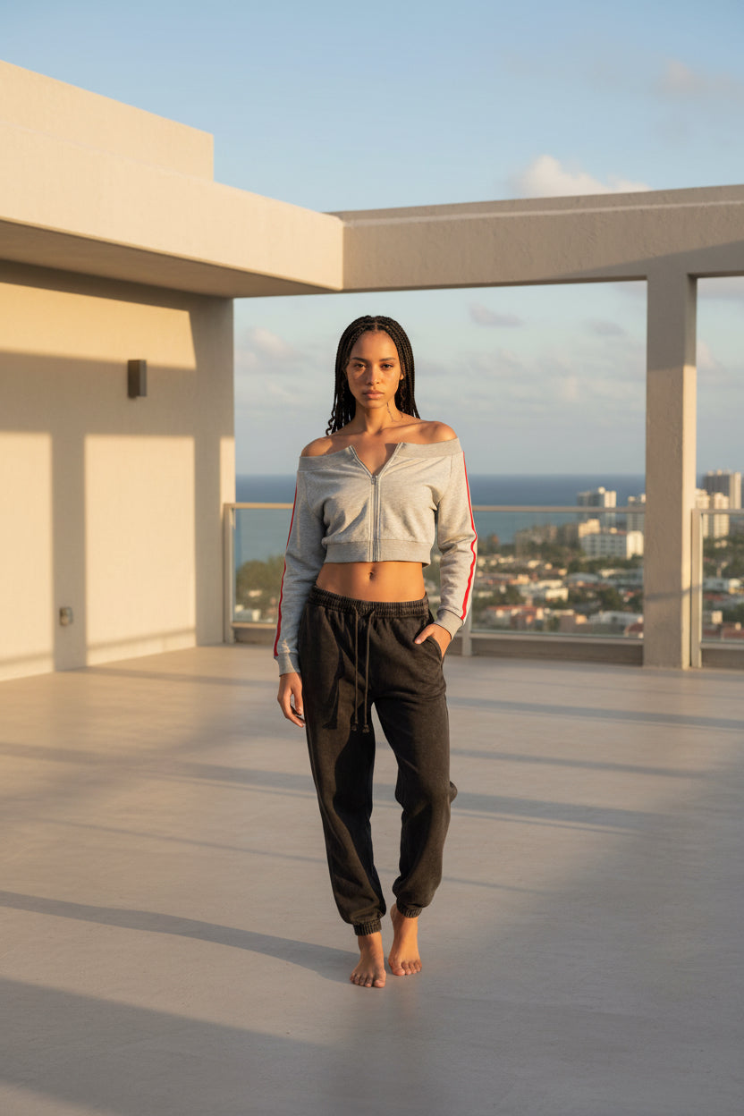 Women's Off-Shoulder Full Zip Hoodie